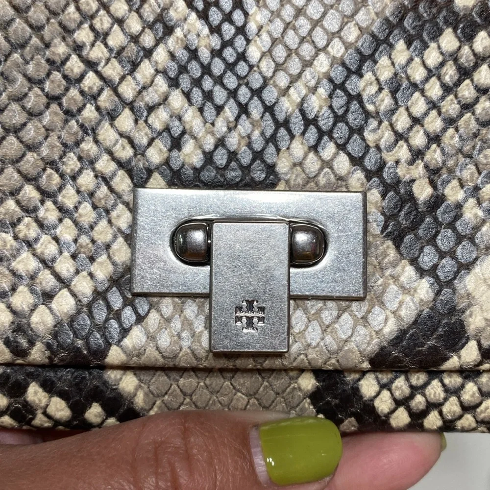 Tory Burch Carmen Embossed Clutch in Natural Snake